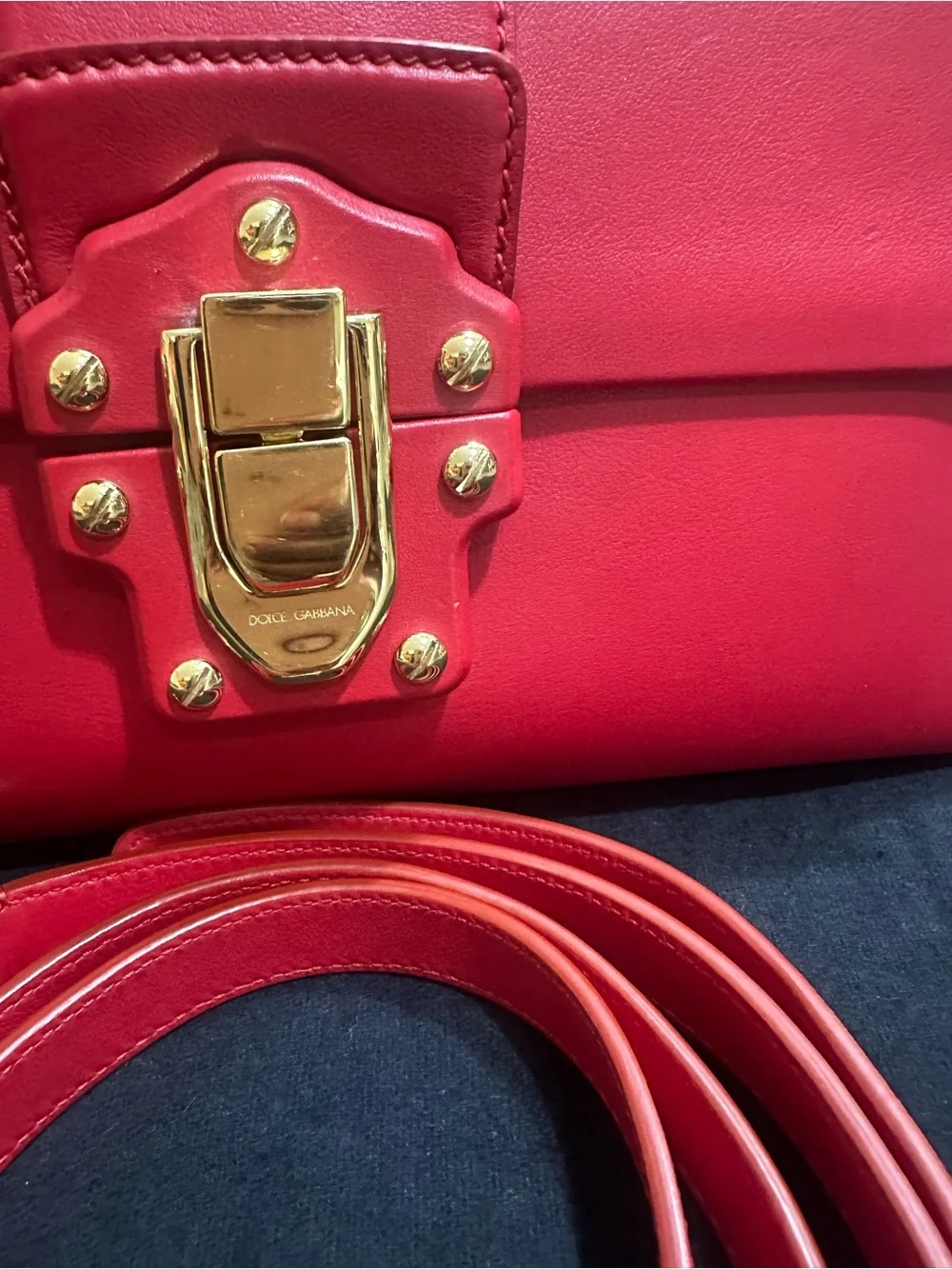 Dolce & Gabbana Red Leather Top-Handle Satchel with Gold Hardware and Studs
